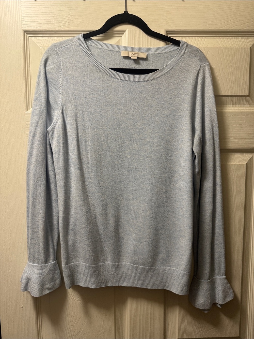 LOFT Pale Blue Ruffle Cuff Crewneck Sweater